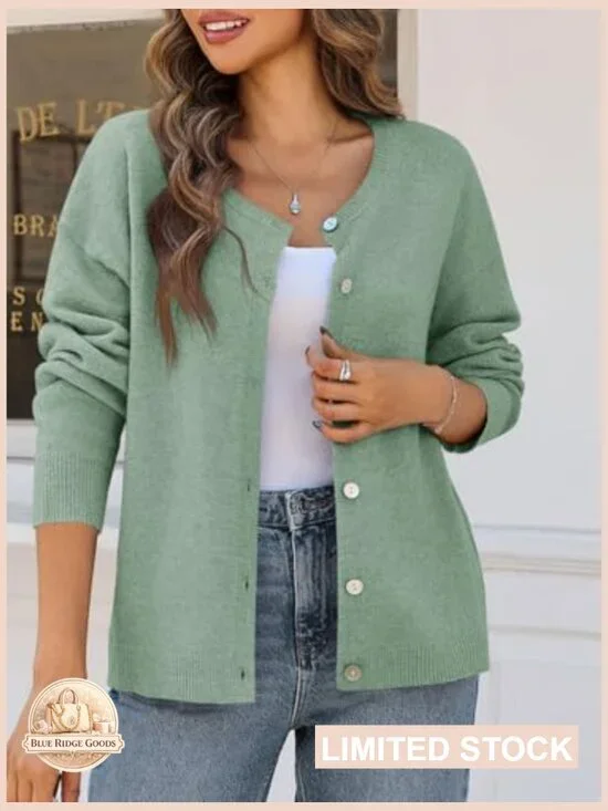 Chunky Knit Cardigan Sweater Open Front Button Down Long Sleeve Loose Fit - Picture 4 of 7